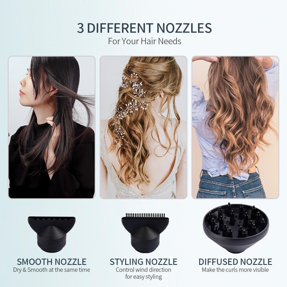 2000W Strong Wind Power Electric Hair Dryer &Cold Wind Negative Ionic With 3 Type Air Collecting Nozzles Dryer