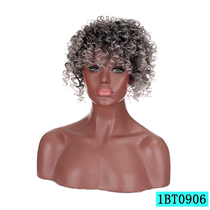 Xnaira Synthetic 20CM Faux Afro Curly Hair Wigs Women's Natural Black Gold Curly Heat-Resistant Hairpiece: 1BT0906