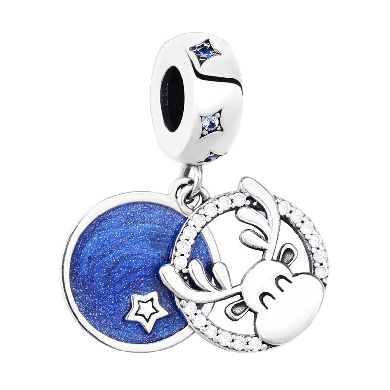 Moonmory 925 szterling srebro Jeleń wisiorek dla DIY bransoletka ciemne niebieskie mleczne gwiaździste niebo oryginalna piękna biżuteria świąteczne prezenty: Default Title