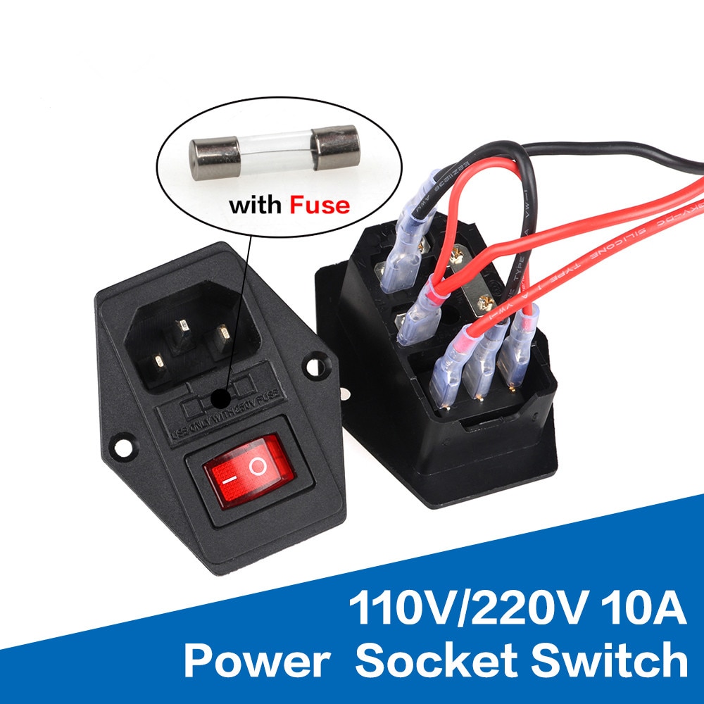 Power Rocker Switch IEC 3 Pin 320 C14 Inlaat Stopcontacten Switch Connector Plug 10A 250V AC 3D Printer schakelaar
