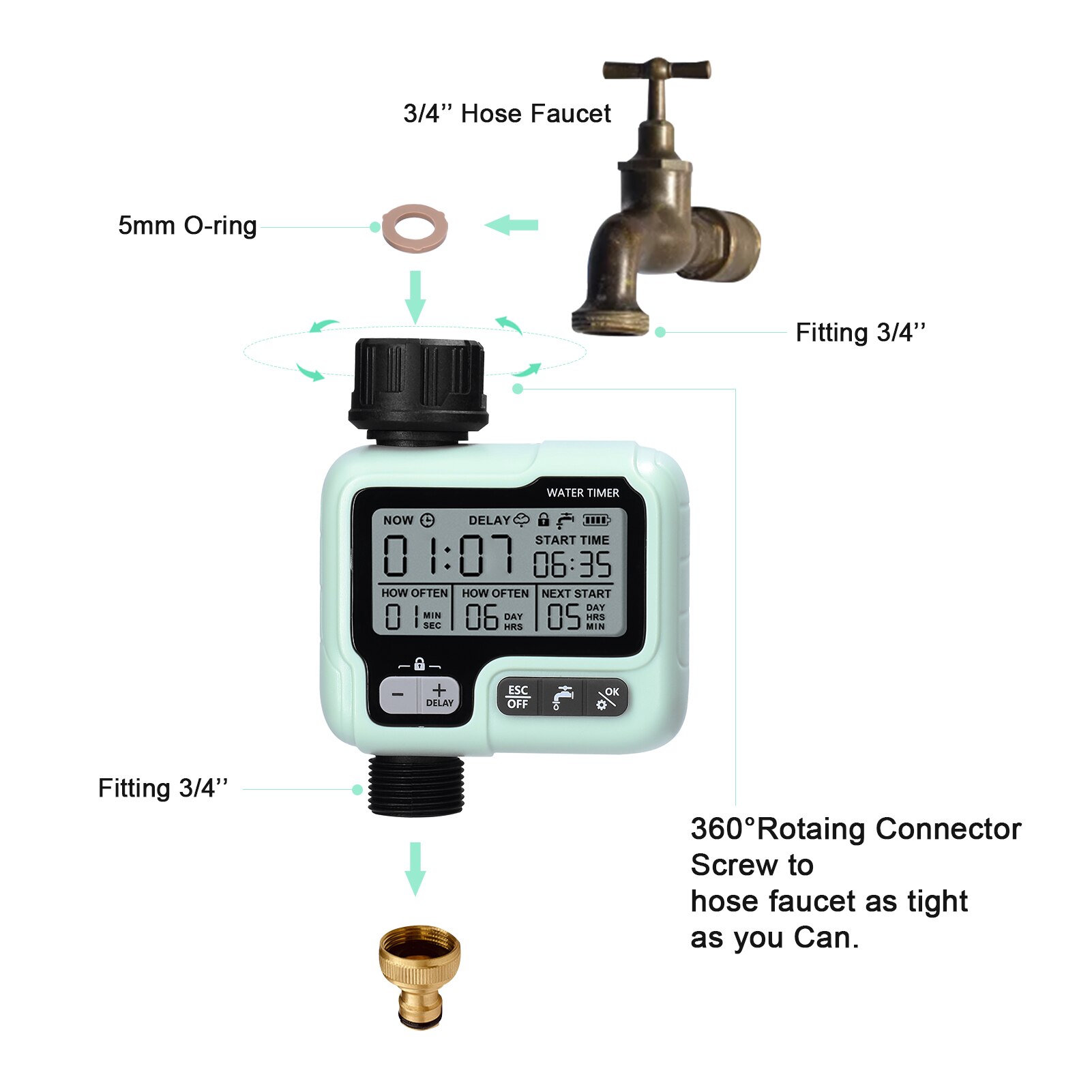 Watering Timer Automatic Irrigator Controller Home Garden Delayed Watering Automatic Drip Irrigation System IPX5 Waterproof: 5mm Oring