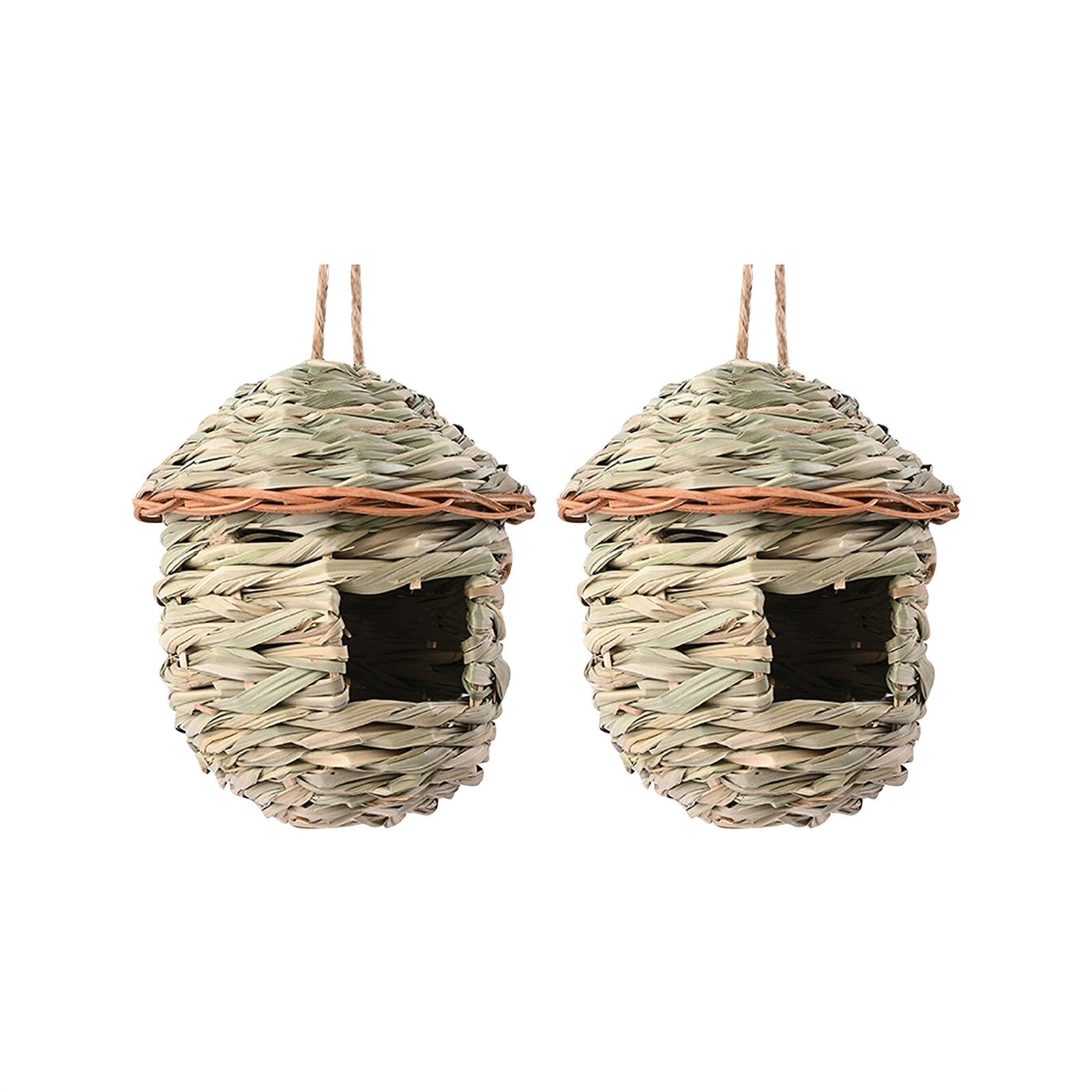 Straw Comfortable Bird House Nests Natural Handmade Hanging Bird Hut Woven Bird Nest For Outdoor Hanging Garden Decoration P1: 2pcs / S