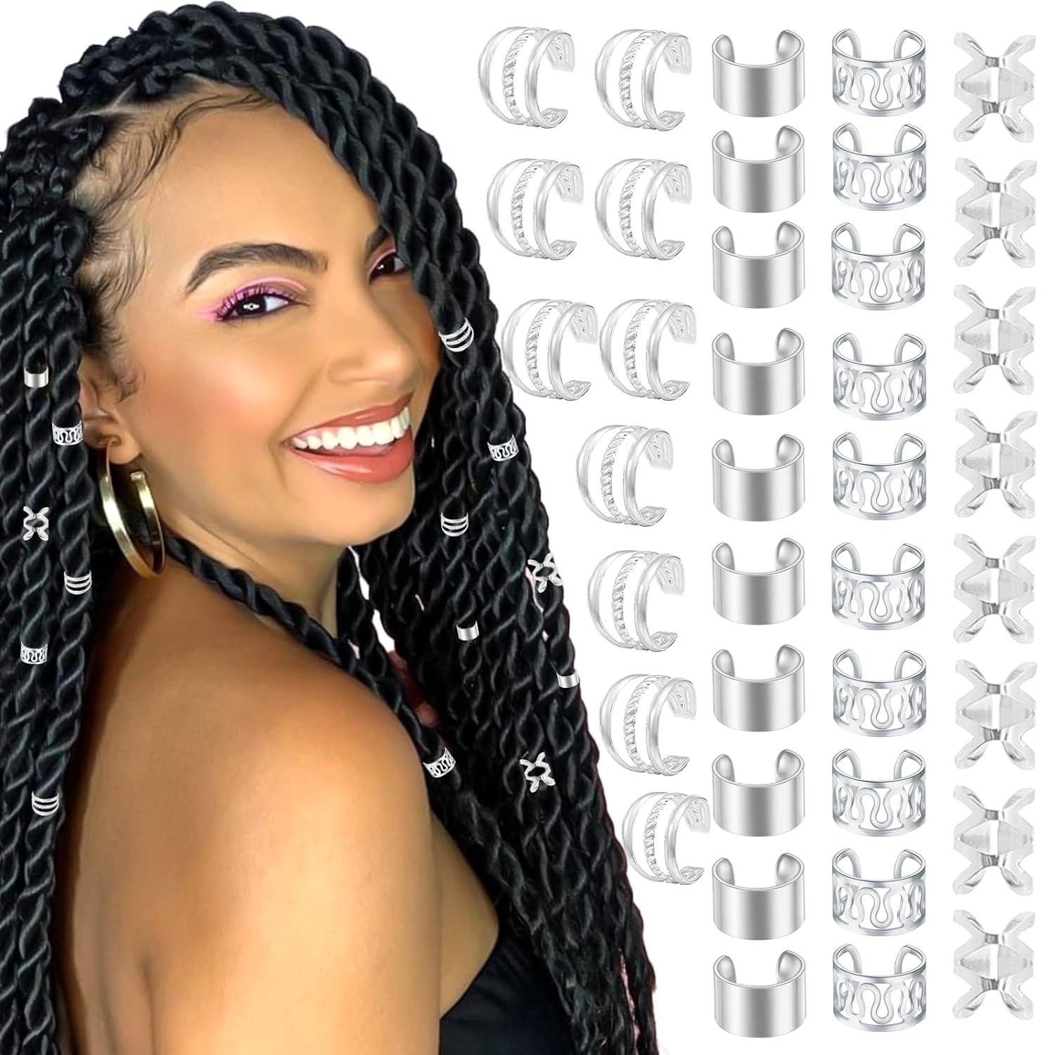 40 Uds joyería para el cabello para trenzas puños dorados para el cabello anillos multiestilo cuentas para el cabello ajustables para trenza Loc accesorios para rastas