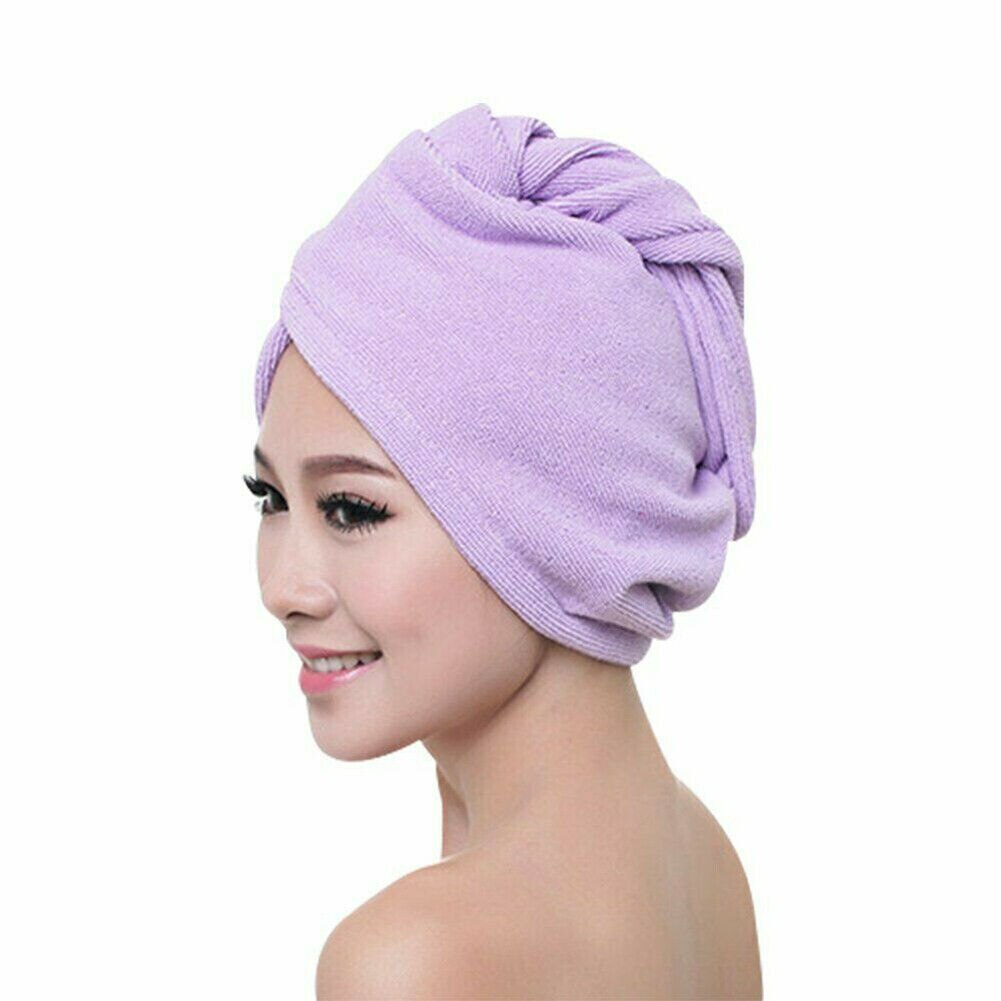 Mikrofiber kvinder hurtigtørrende badehåndklæde hår wrap hætter turban hoved wrap wrap brusebad hår tørring badeværktøj salon håndklæde: Lilla