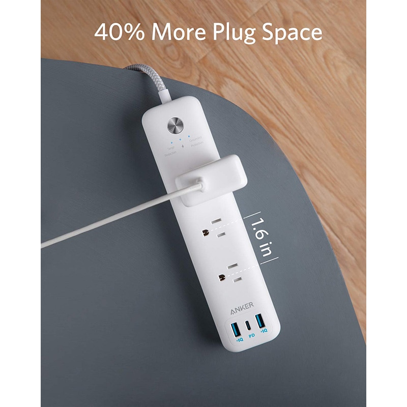 Anker 3 uttak og 30w 3 usb  (1 usb c , 2 usb a) overspenningsvern, powerport stripe  pd 3 med 6ft lange skjøteledninger, flat plugg