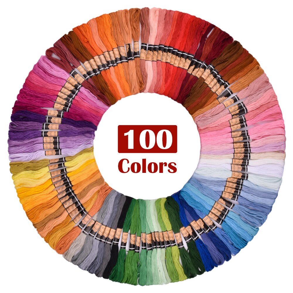 100pcs Random Color Embroidery DIY Silk Line Branch Threads Cross Stitch Thread Needle Set Thread Punch Stitching Knitting Kit