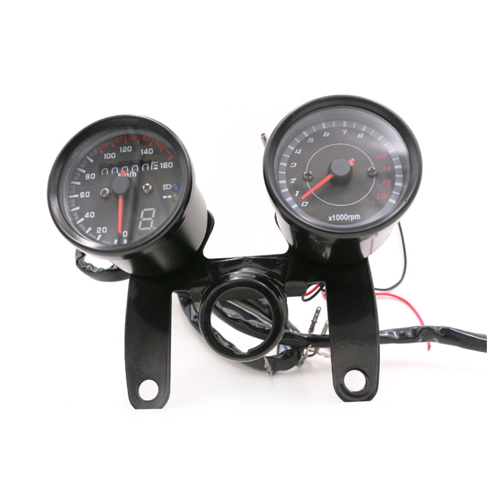 Odometer Universal Motorcycle Mechanical Speedometer DC 12V Dual Instrument Electronics Tachometer Guage for Honda Cg125 GN125