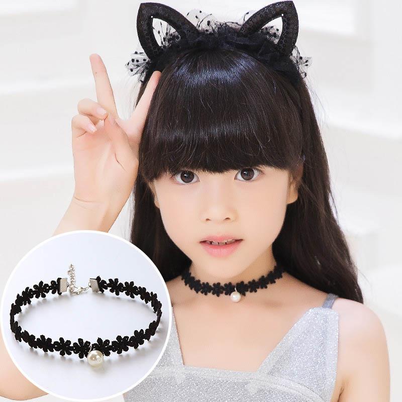 1PC Hübsche Mädchen Schwarz Multi Schicht Spitze Halskette Kinder Exquisite Gothic Stretch Choker Schmuck Kinder Halskette: 6