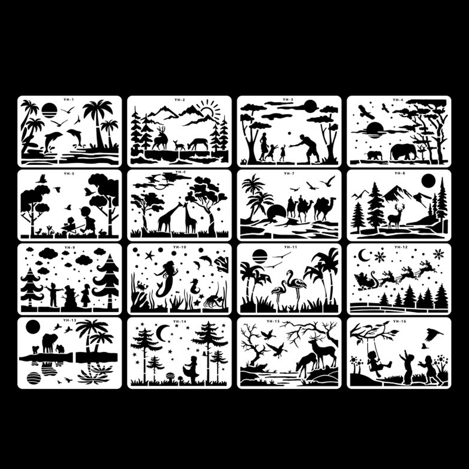 Multi-Functionele A4 Tekening Stencils Lanscape Bergrivier Sjablonen Holle Pp Plastic Sjablonen 16Pcs Herbruikbare