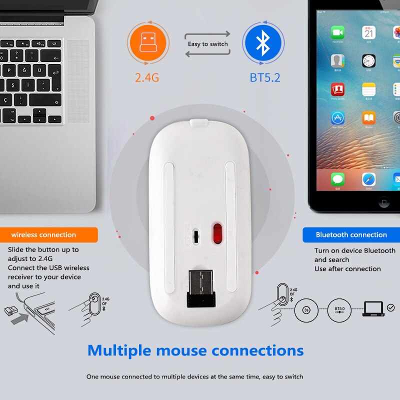 2.4G Wireless Bluetooth Mouse Gaming Mouse USB Receiver 1600DPI Ergonomic Mice For PC Laptop Computer For Gamer Accessories