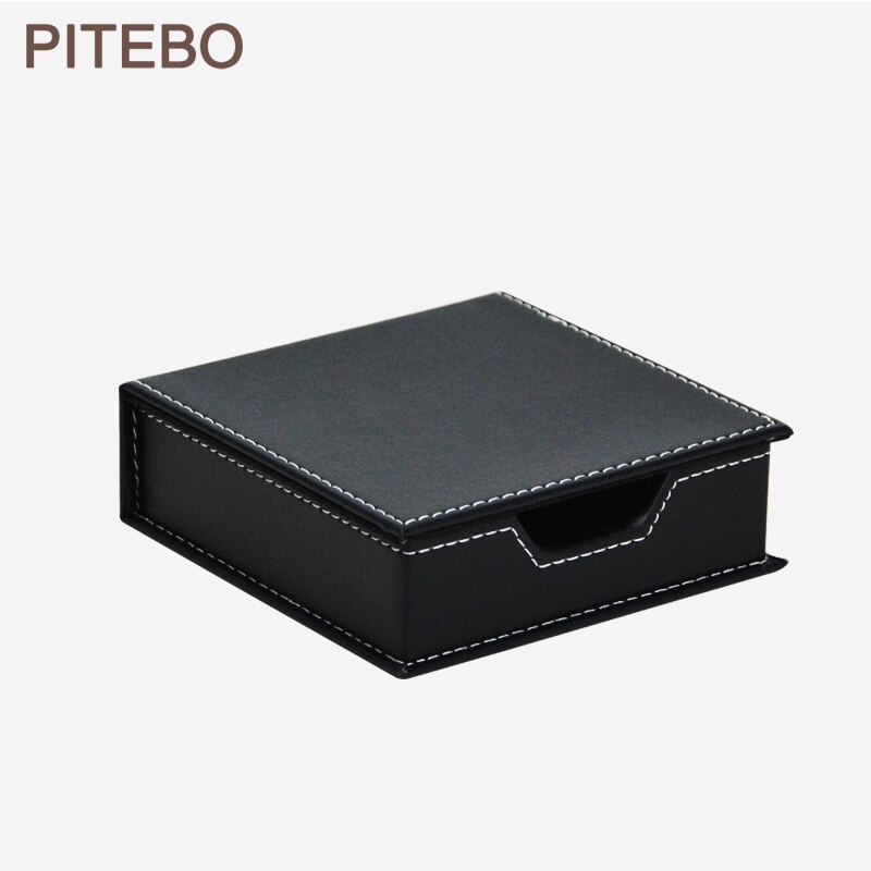 PITEBO black brown leather note business card stationery holder storage box case with a lid desk organizer