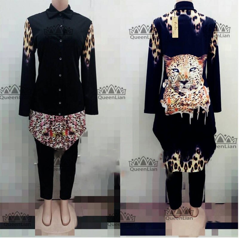 Afrikansk chiffionkjole lang top med bukser til dame  (tz04#): Sort / 4xl