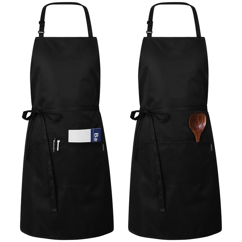 Delantal de cocina ajustable, 2 uds., impermeable, a prueba de aceite, delantal de cocina de Chef para mujeres y hombres (negro)