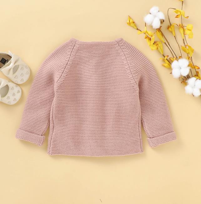 Bebê meninas básico cardigans suéteres caiu ombro manga longa tripulação pescoço reto breasted malha camisola jaqueta topos