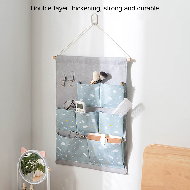 7 Pockets Cotton Wall Mounted Storage Bag Home Room Closet Door Sundries Clothes Hanging Bag Holder Cosmetic Toys Organizer
