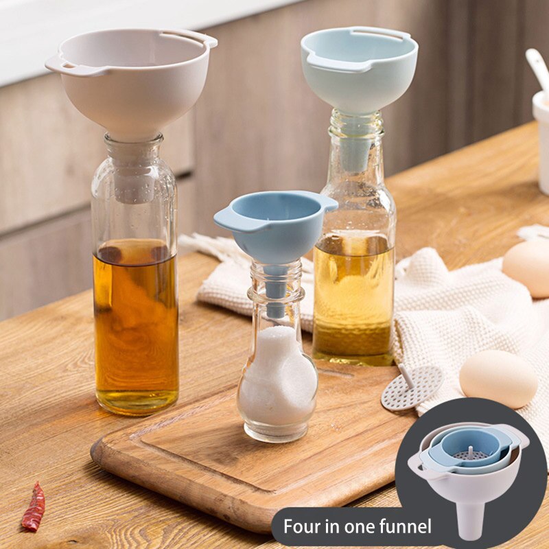 3-piece funnel set, kitchen funnel, with filter, small/medium/large funnel, used to fill bottles, liquids, food, (4 in 1)