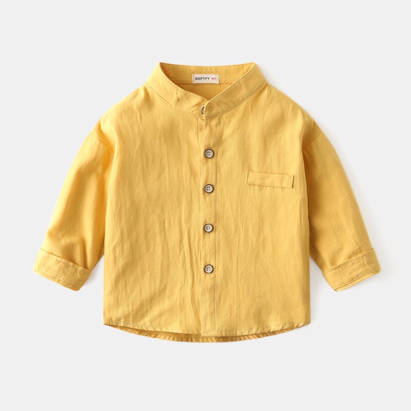 Solid White Boys Shirt Summer Cotton Linen Toddler Tops Children Kids Clothes: yellow / 3T