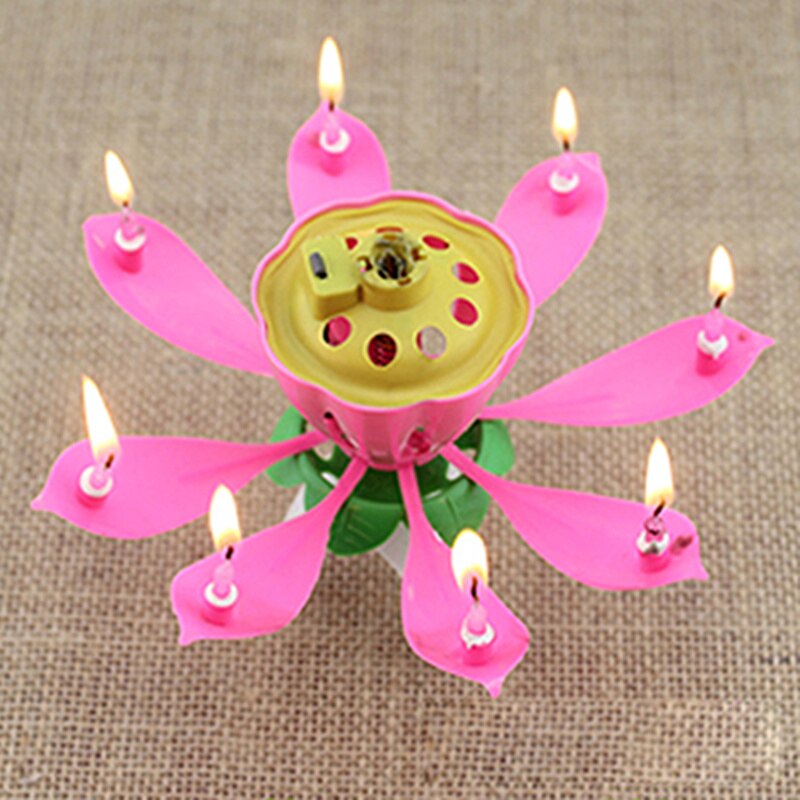 Beautiful Musical Lotus Flower Rotating Happy Birthday Party Candle Lights Kid Cake Decor Houshold Festival Party Candle