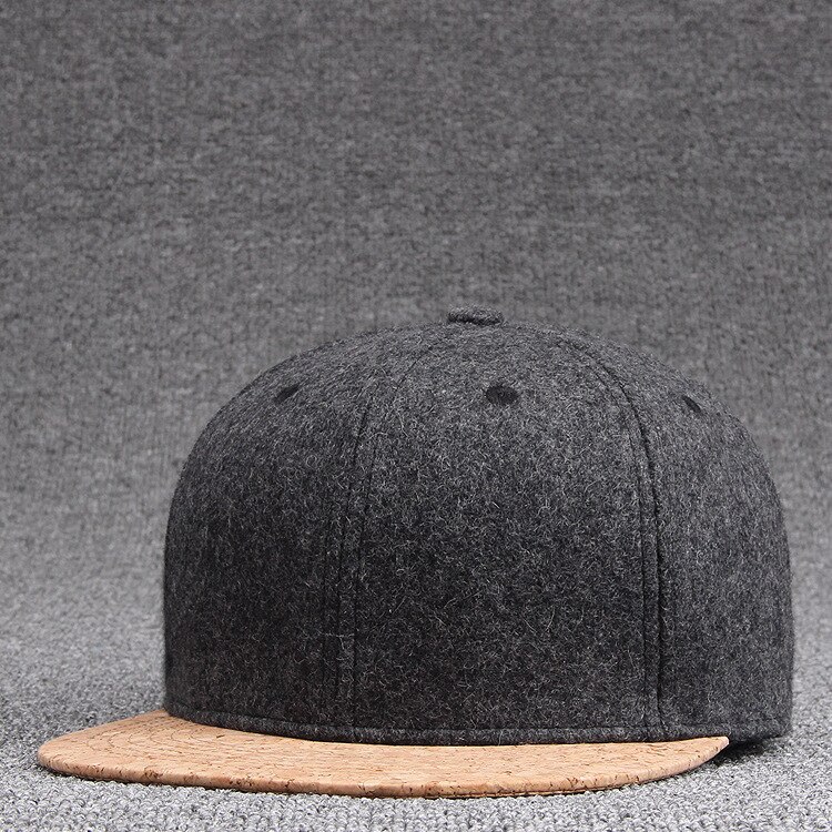 winter flat brim hip hop hats youth skateboard caps wool cork peak wool baseball cap men felt snapback hat: Dark grey