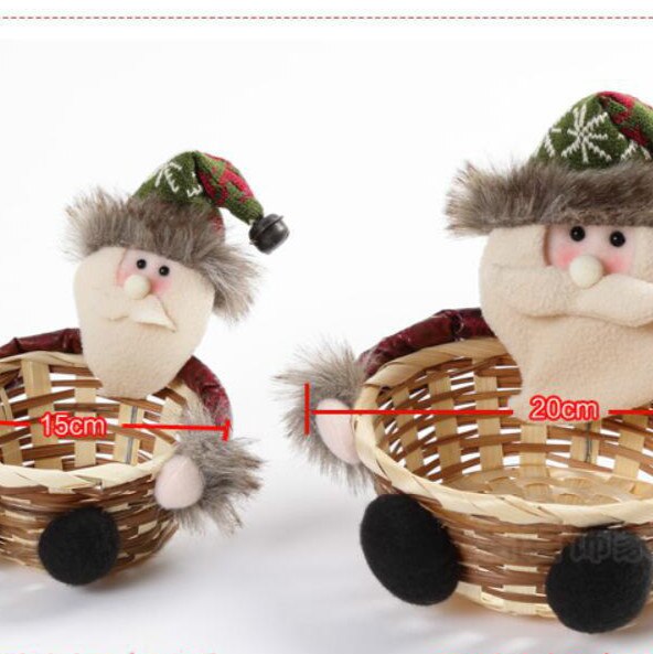 Cesta de mimbre de caramelo tejida a mano de Navidad, caja de embalaje de , bonita cesta de frutas de dibujos animados de Santa Claus, decoración de Navidad de alce y muñeco de nieve