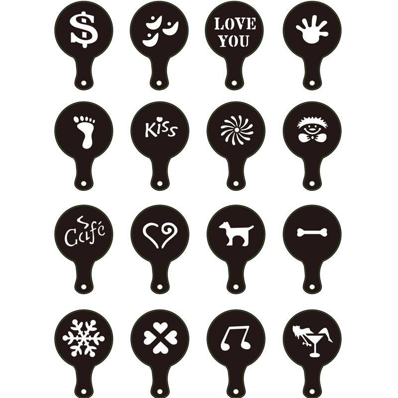 16Pcs/Set Cute Coffee Barista Stencils Template Strew Pad Duster Spray Kitchen Household Tools