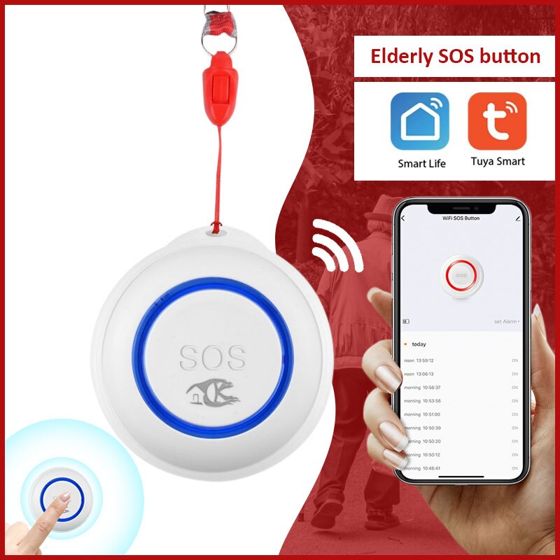 Tuya wifi SOS Geschmack tragbare ältere Notfall Alarm Geschmack mit seil echtzeit drücken-Alarm zu APP Einfache bedienung ein-schlüssel Alarm