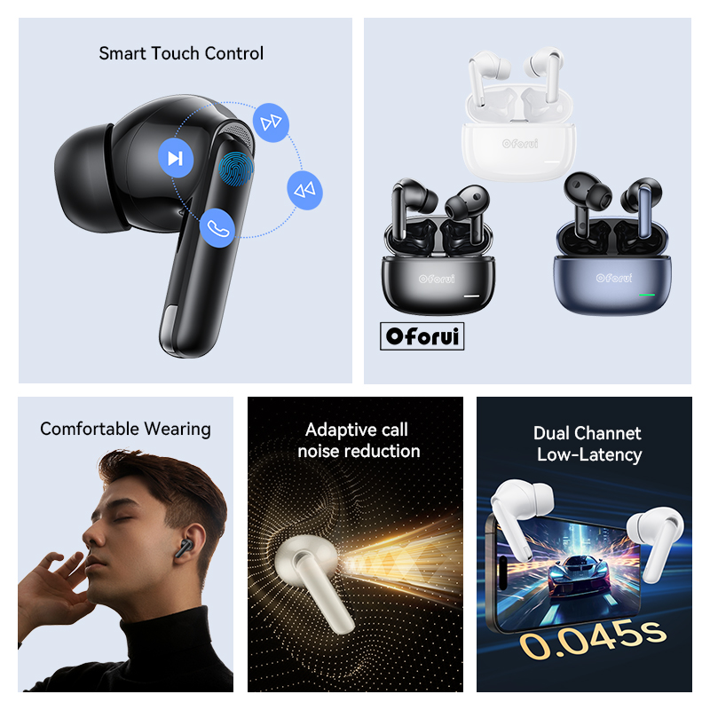 Bezprzewodowe słuchawki douszne Oforui Słuchawki Bluetooth 5.3 Bluetooth 46dB ENC Hi-Res Słuchawki douszne 4 mikrofony bezprzewodowe