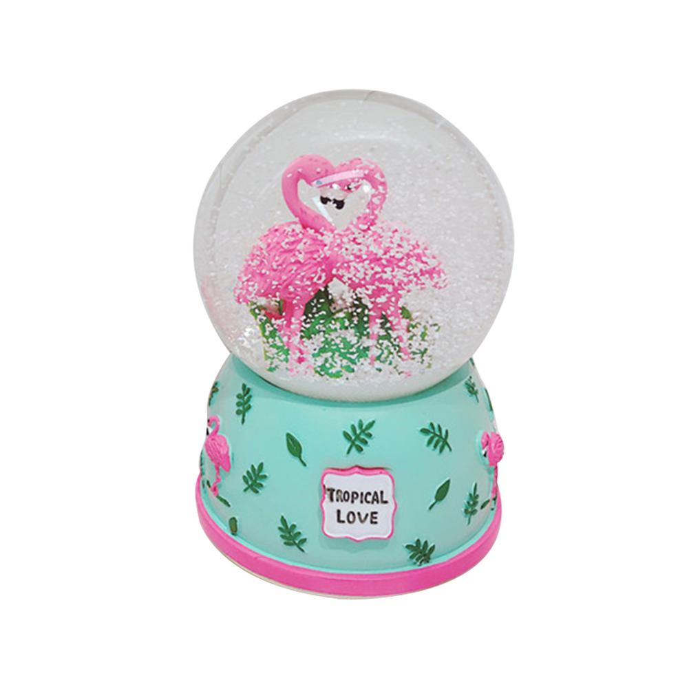 Roze Flamingo 3D Sneeuw Kristallen Bol Muziekdoos Glas Glitter 3X5 Inch Beste Cadeau Voor Vriendin Baby Meisjes home Decor: Default Title