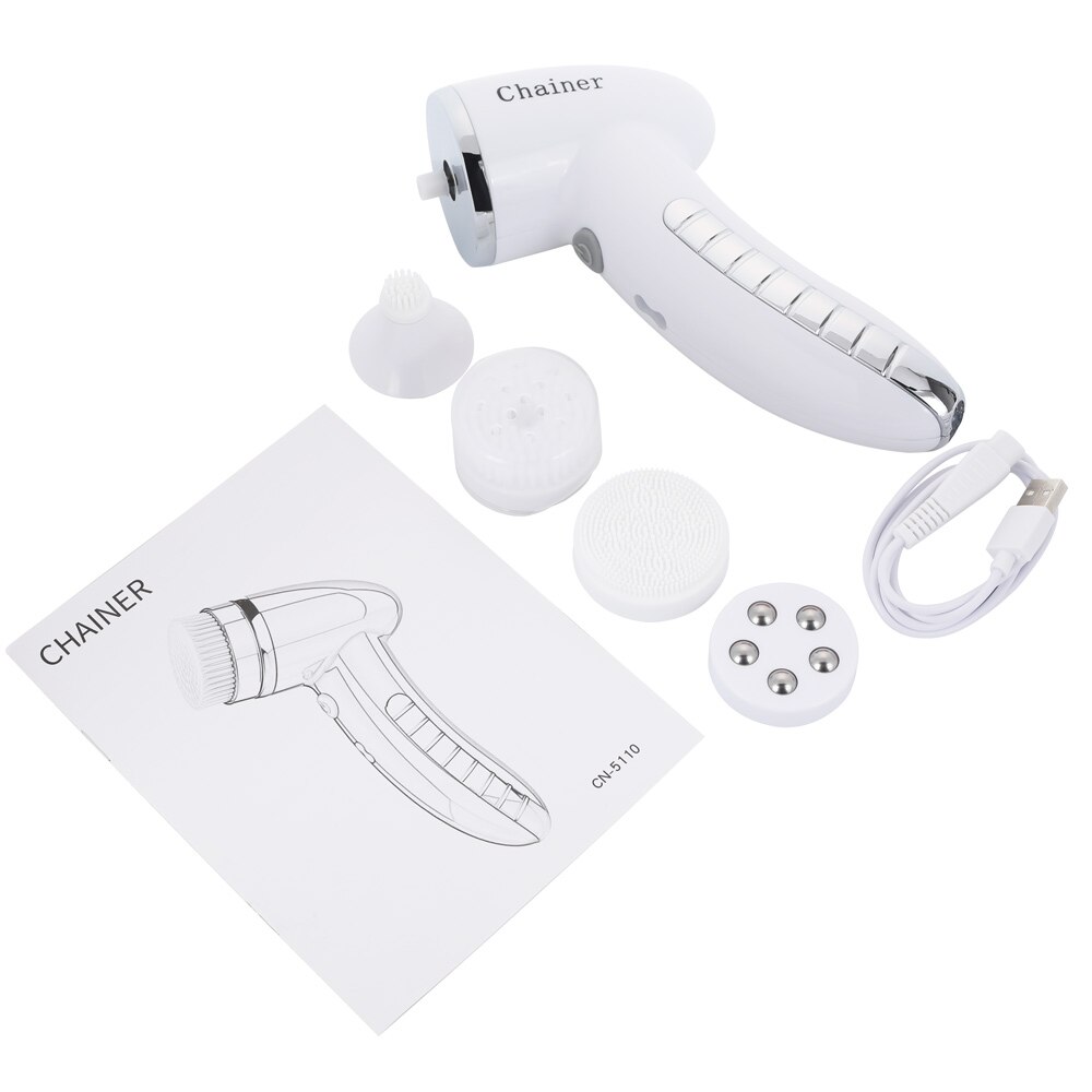 4 in 1 Electric Facial Cleanser Face Cleaning Skin Pore Cleaner Body Cleansing Massage Head Remover Machine Handy Facial Machine: White