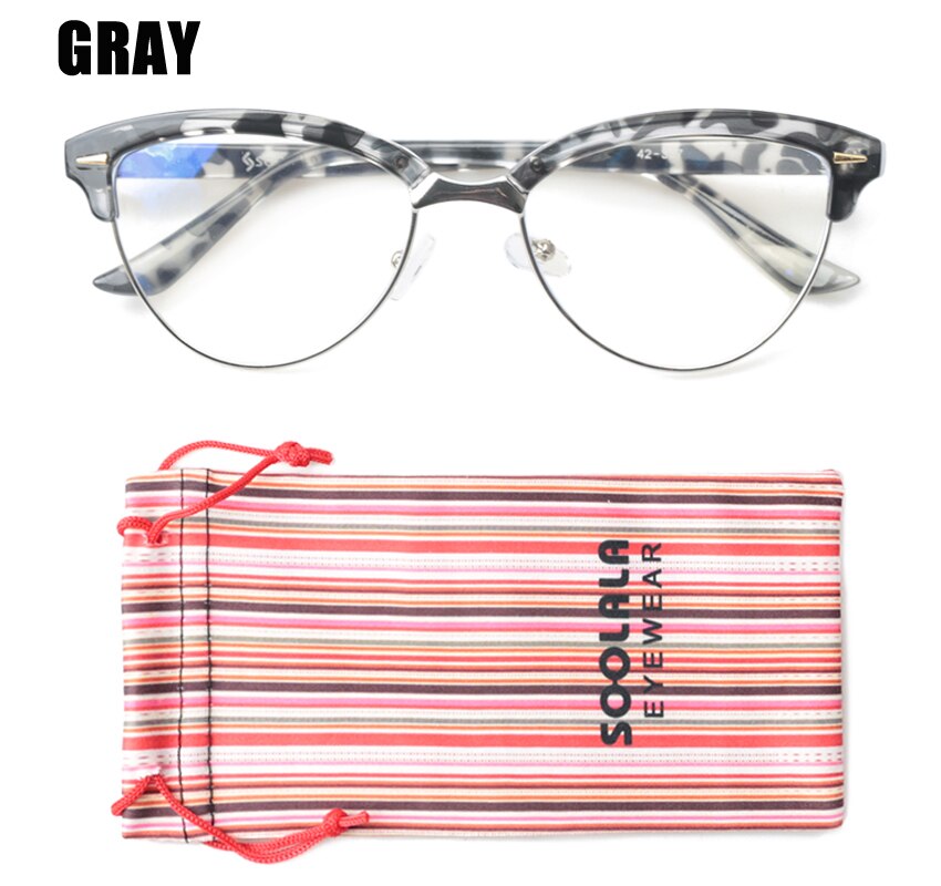 SOOLALA ojo de gato Semi-Rimless Anti luz azul filtro gafas marco mujeres azul claro bloqueo Anti radiación gafas de ordenador: Gray