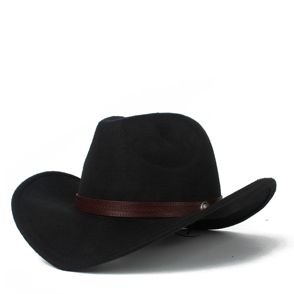 Women Men Wool Hollow Western Cowboy Hat Gentleman Outblack Sombrero Hombre Jazz Cap Size 56-58