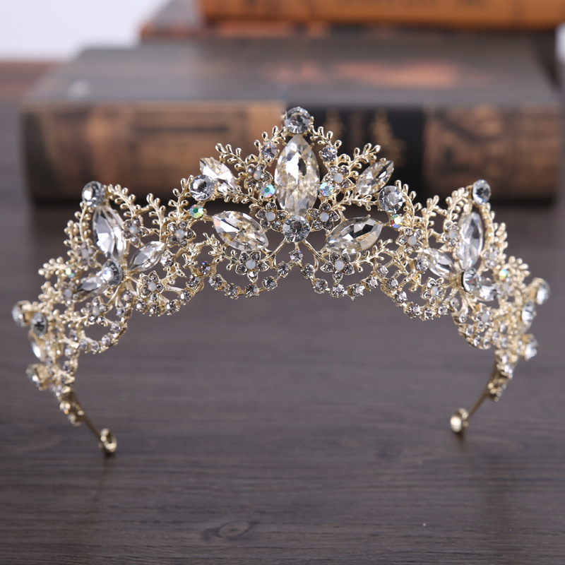 Baroque Luxury Crystal AB Bridal Crown Tiaras Light Gold Diadem Tiaras for Women Bride Wedding Hair Accessories