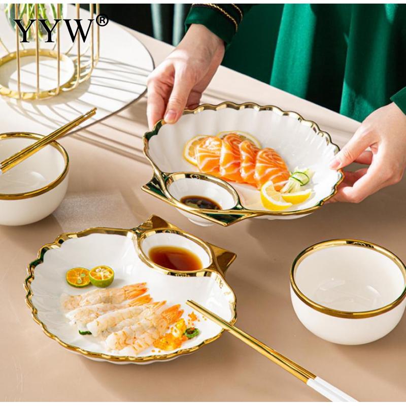 Accesorios para platos de cerámica, juego de platos de Sushi para el hogar, plato de bola de masa hervida, vajilla japonesa con forma de concha, accesorios de cocina