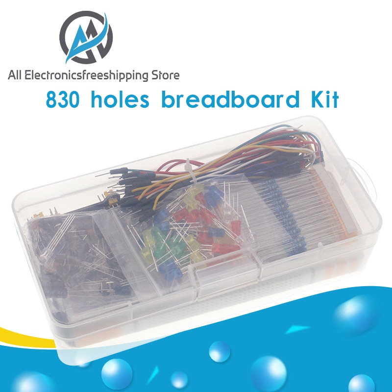 Electronics Component Basic Starter Kit with 830 Tie-points Breadboard Cable Resistor Capacitor LED Potentiometer Box Packing