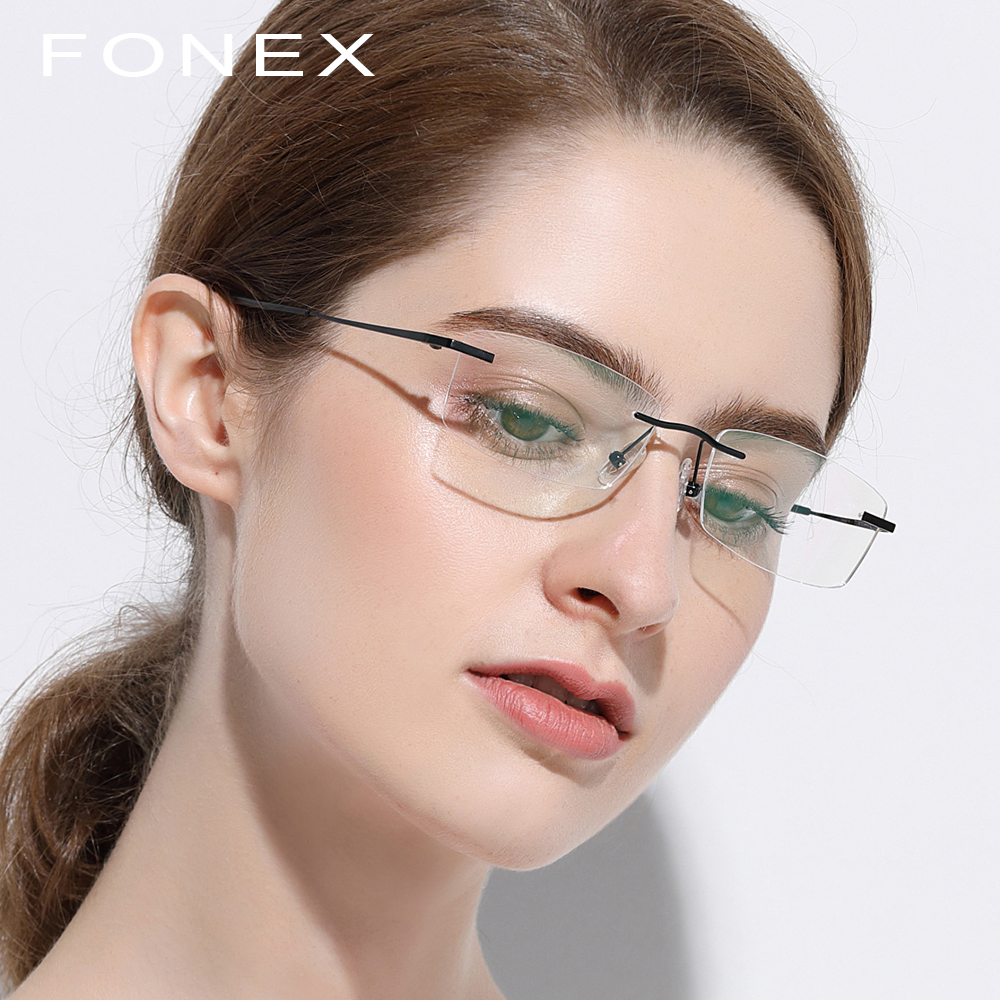 Fonex b titanium kantløse briller mænd recept briller stel kvinder ultralette nærsynethed optisk rammeløs koreansk briller 9608