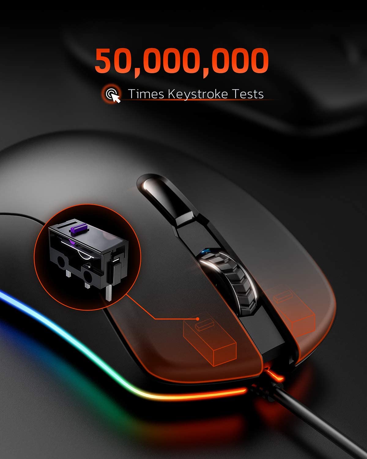 DAREU Wired RGB Gaming Mouse with 6 Programmable Buttons ATG4090 Sensor 6000 DPI 150 IPS 50Million Click Times For PC Steam Game