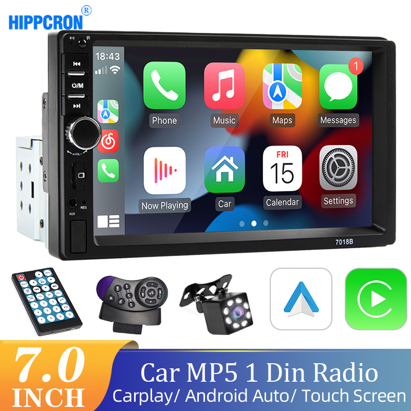 Radio de coche de 7 pulgadas, 1 Din, Carplay, Android, reproductor Multimedia para coche, pantalla táctil HD, Bluetooth MirrorLink, Autoradio Universal, entrada FM AUX
