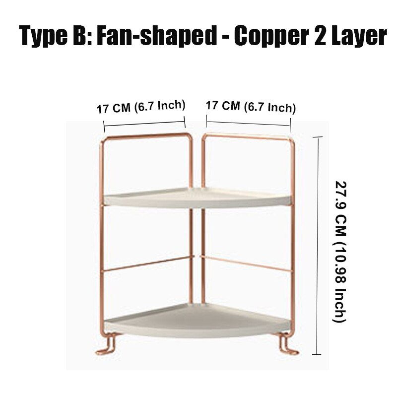 Bathroom Organizer Washroom Vanity Shelf Storage Rack Corner Caddy Tooth Stand Holder Bathtub Tray Adjusted layer Height: 2 Layer B Copper