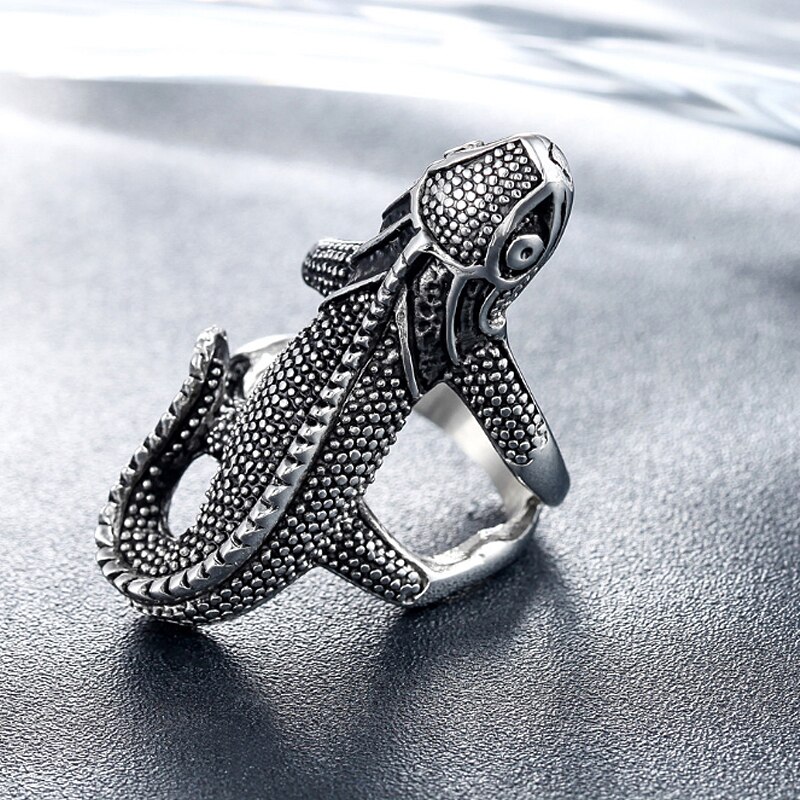 Anillos de lagarto de acero inoxidable 316L para hombre, anillo de motorista Punk, Vintage, gótico, Animal, joyería,