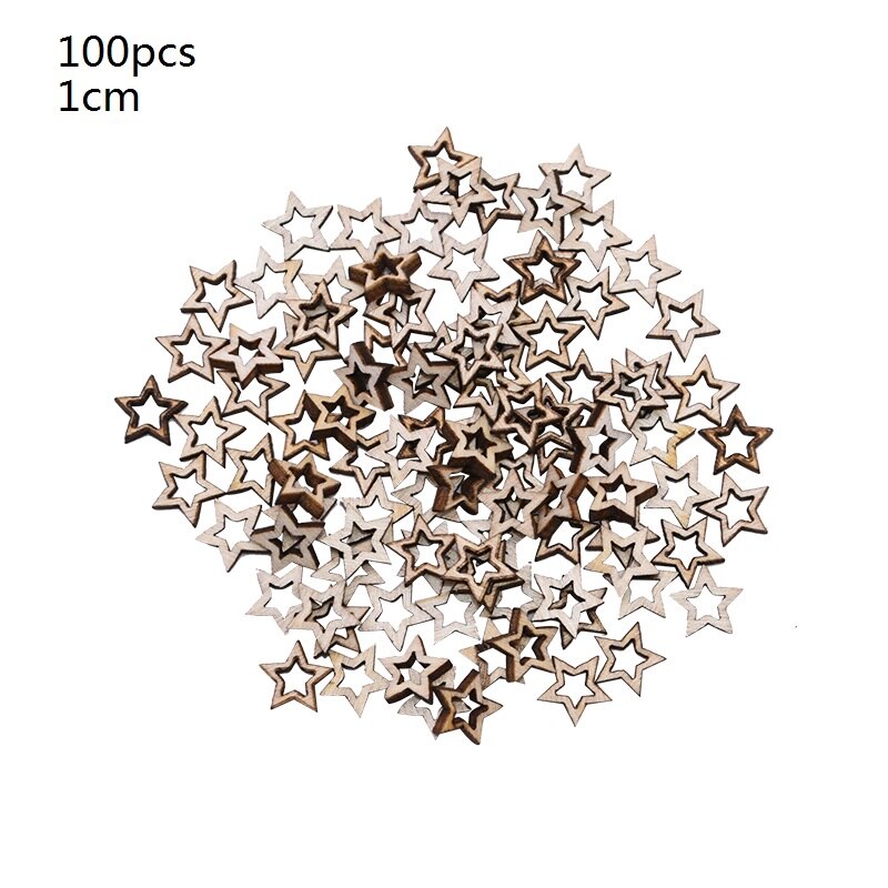Lot de 1/2/3cm 100 en forme d'étoile en bois, cœur, vintage, chic, pour scrapbooking, décoration de table de mariage, saint-valentin: 1cm étoiles
