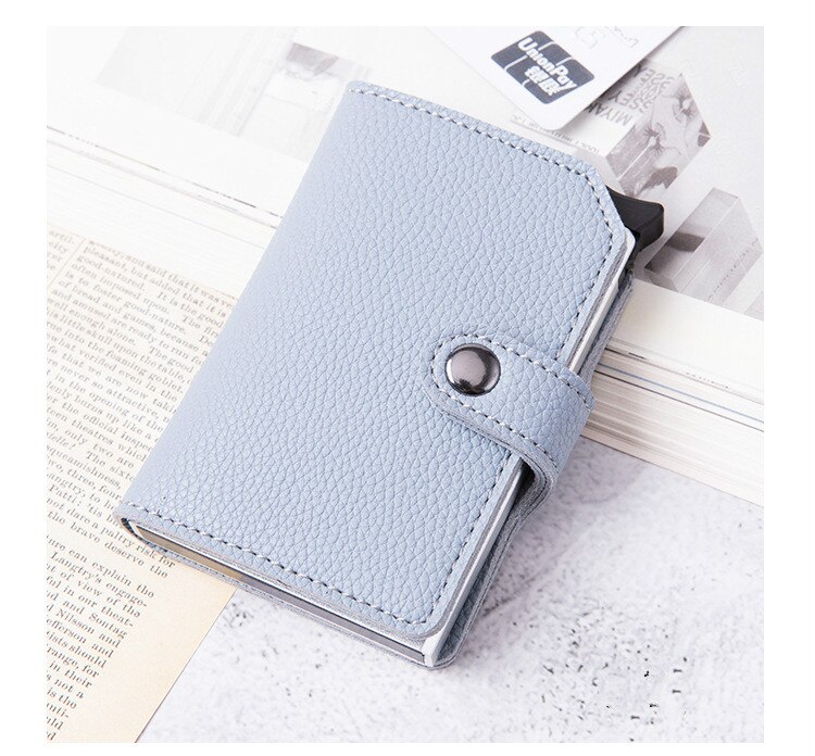 Zovyvol Rfid Blocking Card Portemonnee Mode Credit Card Houder Carbon Fiber Kaarthouder Aluminium Slanke Korte Kaarthouder: x-56 Blue