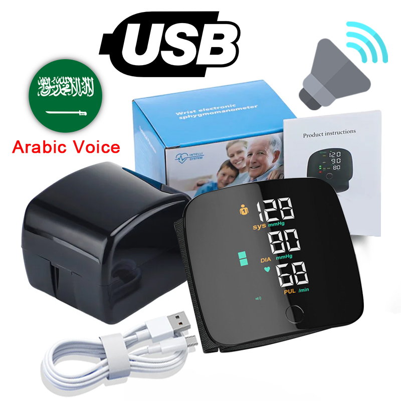Handgelenk Typ Blutdruck messgerät LED-Anzeige schnelle Messung digitales Tensiometer BP Tono Meter Herzfrequenz USB wiederauf ladbar: 透明色