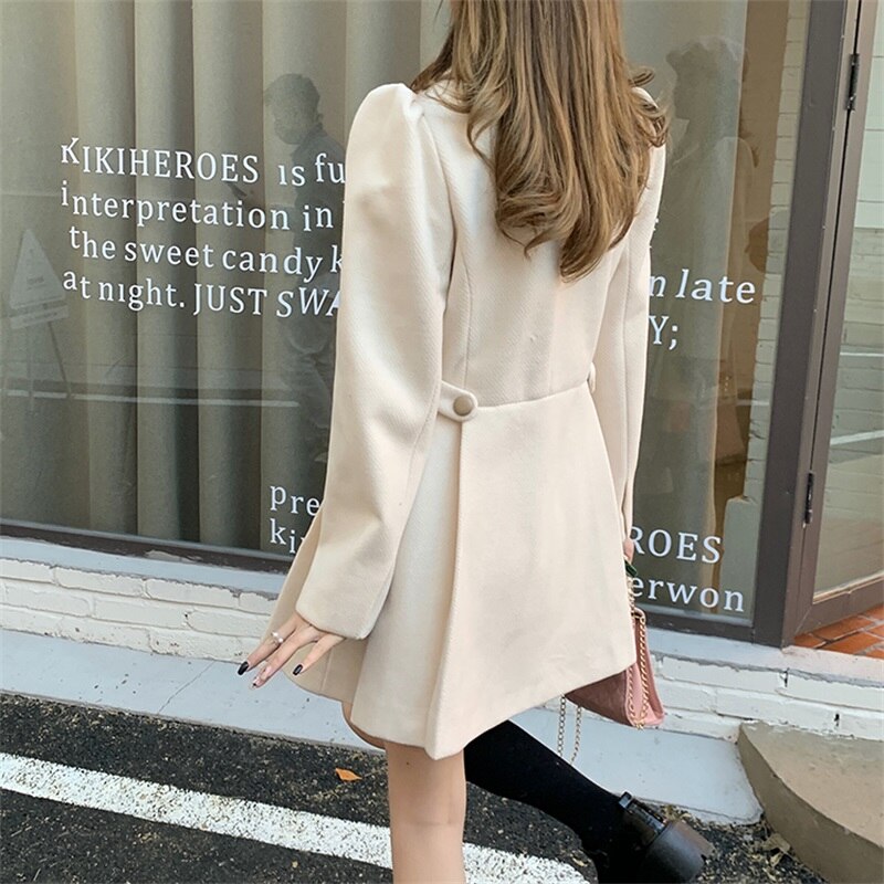 Manteau japonais doux pour fille, manches longues, avec nœud Kawaii, robe d'extérieur Vintage plissée à simple boutonnage, en laine épaisse