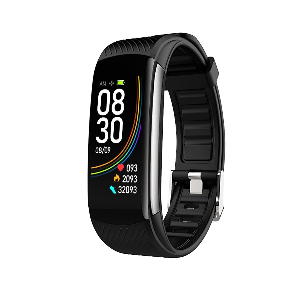 C6t kroppstemperatur smart armband klocka vattentät pulsmätare smartband armband fitness hälsa tracker smartwatch: Svart