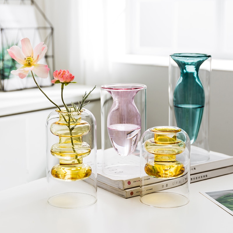 Nordisk stil färgglada glas transparent vas blomsterarrangemang hydroponisk vattenbruk flaska hem vardagsrum bord dekoration
