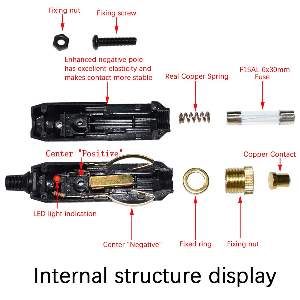 15A Male Car Cigarette Lighter/Aux Socket Plug Connector 12V/24V With Fuse Diode Indicator (15A / 2 Pack)