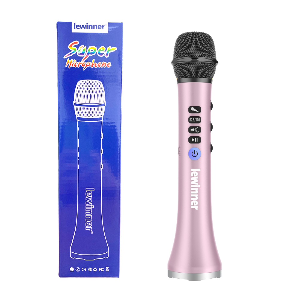 Lewinner-Micrófono de Karaoke inalámbrico L-698, Altavoz Bluetooth 2 en 1, reproductor de KTV portátil de mano para iOS/Android: Dorado