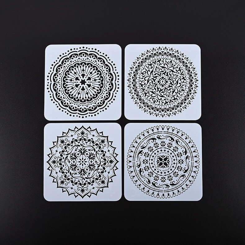 9 Stks/pak 20*20Cm Plastic Stensils Muur Bloem Ronde Geometrische Sjablonen Voor Schilderen Stencil Ambachten Grote Mandala Decoratieve