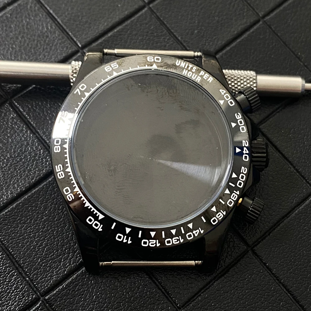 Caja de reloj VK63 modificada, caja de reloj de acero con cristal de zafiro, bisel de cerámica, accesorios de reloj para hombre para movimiento de cuarzo VK63: P27 / 613 #