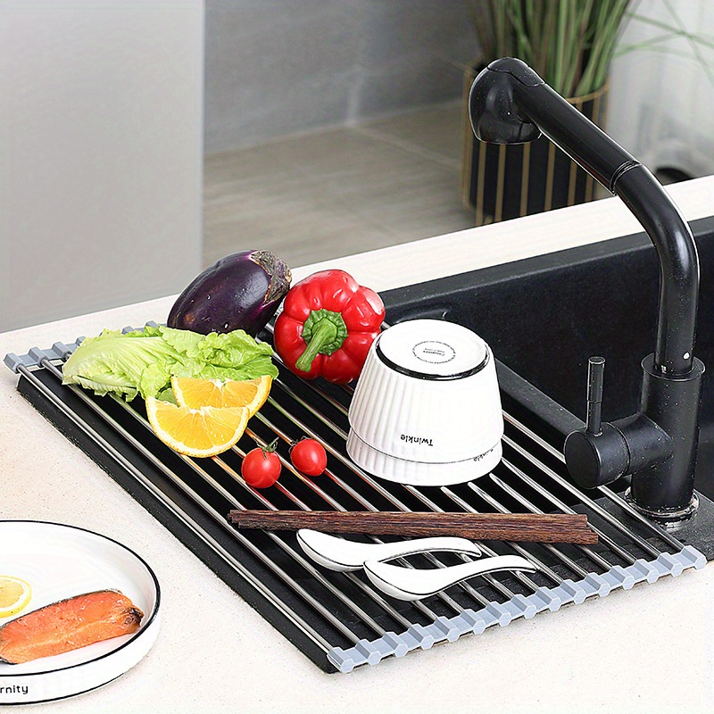 Égouttoir à vaisselle enroulable, égouttoir à vaisselle de cuisine, étendoir à évier en acier inoxydable, égouttoir à vaisselle pliable